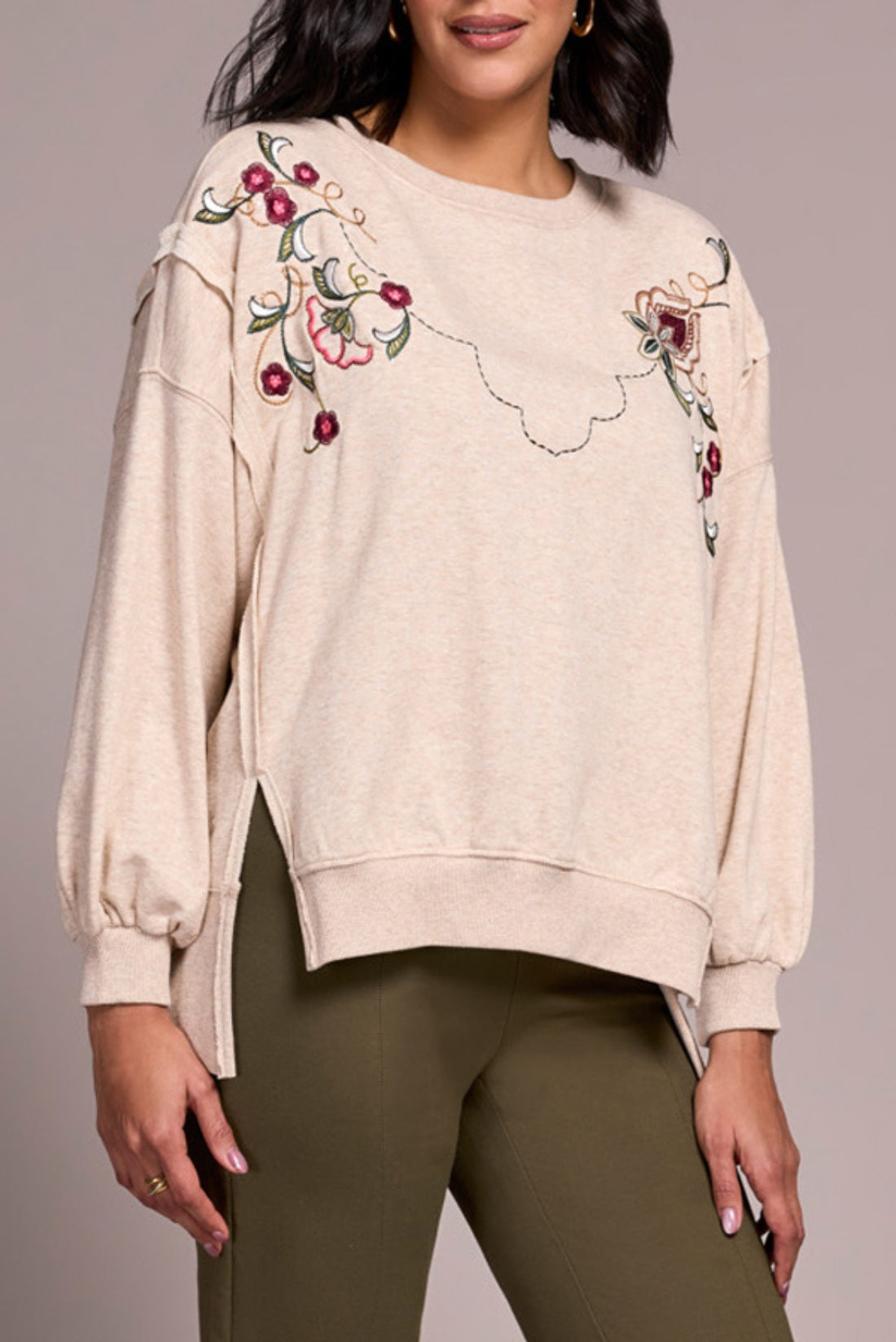 Tribal Embroidered Drop Shoulder Crew Neck Top | Lissatheshop.com