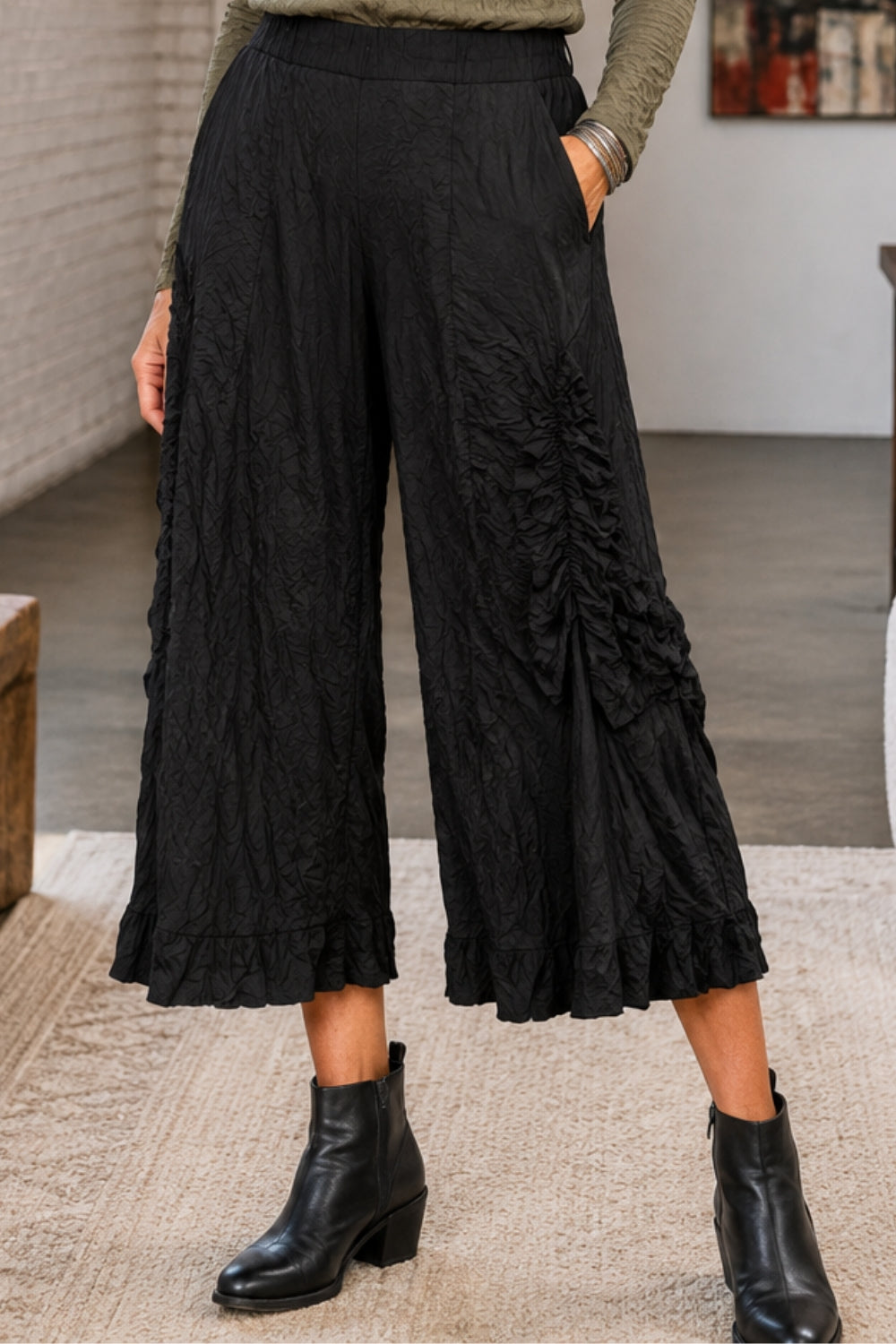 Chalet Mandy Pant in Black Crinkle Mesh | Cropped Pants