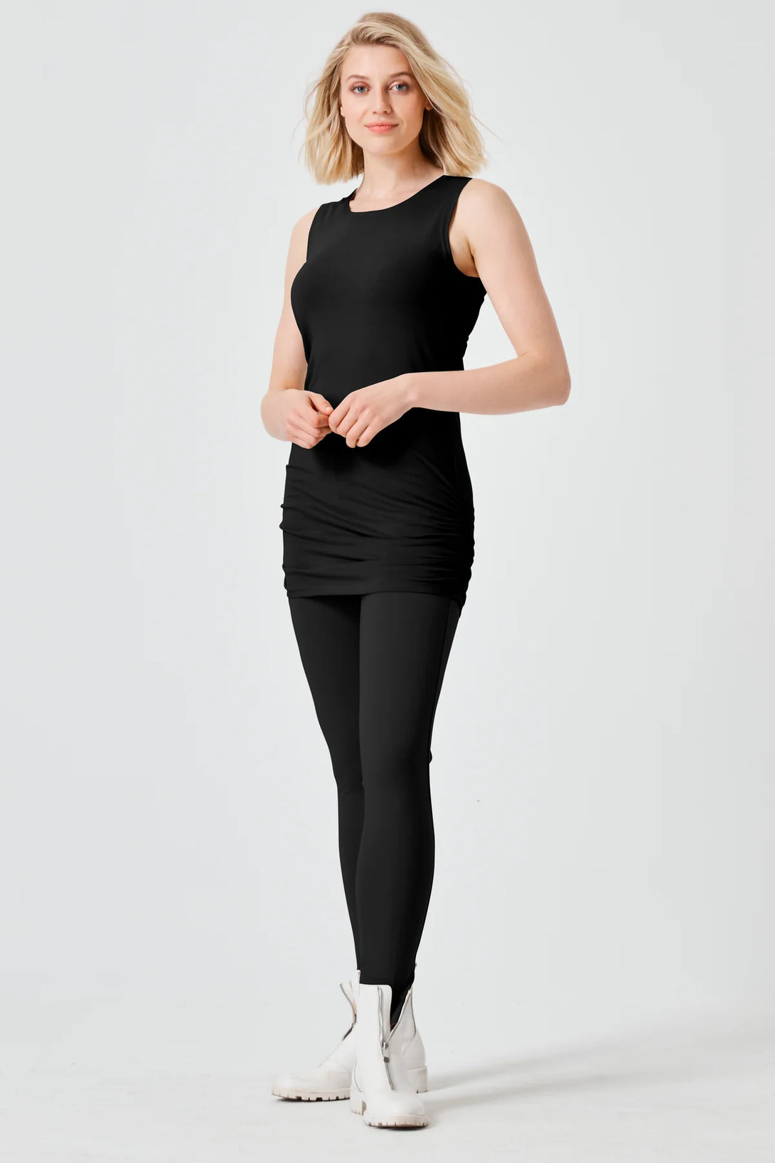 PLANET by Lauren G' Ruched Tank Black