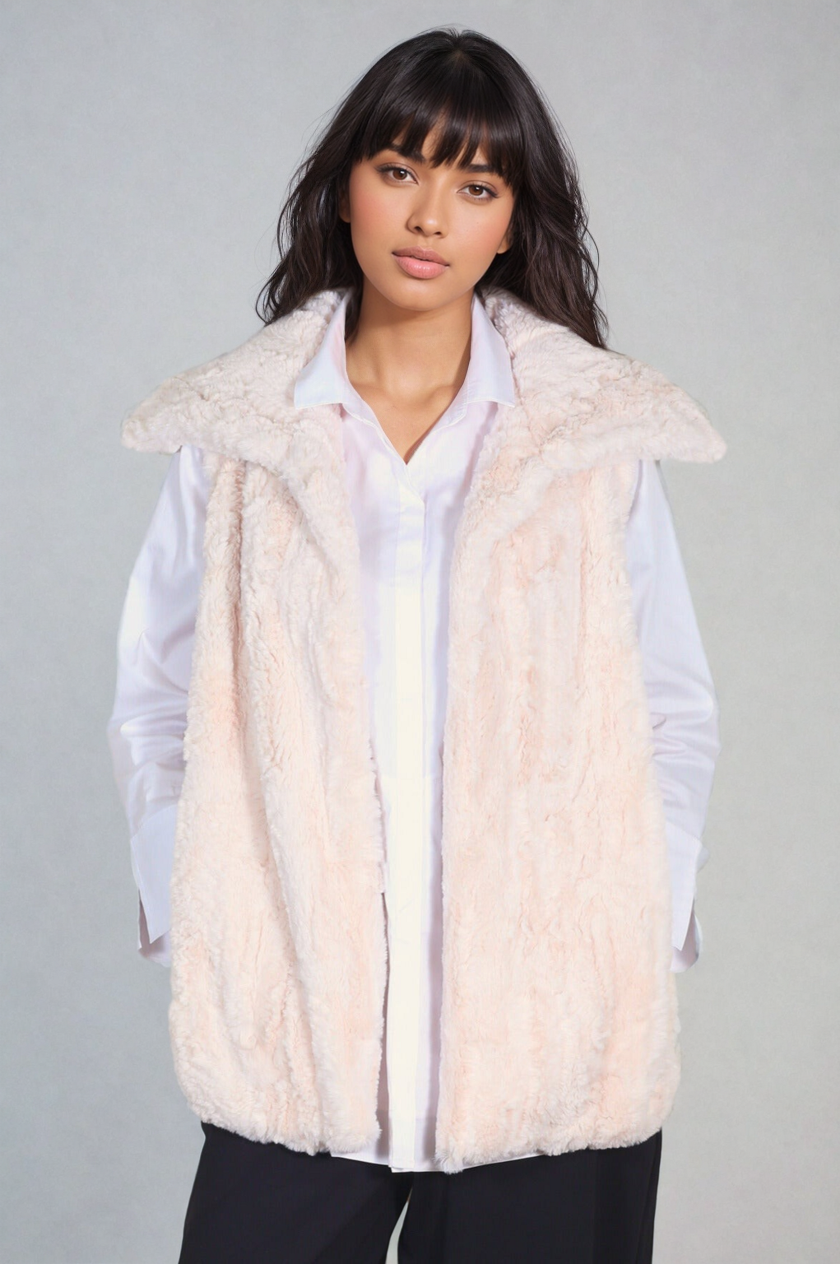 Capote Talia Vest – Soft Faux Fur Open Front, Beige | lissatheshop