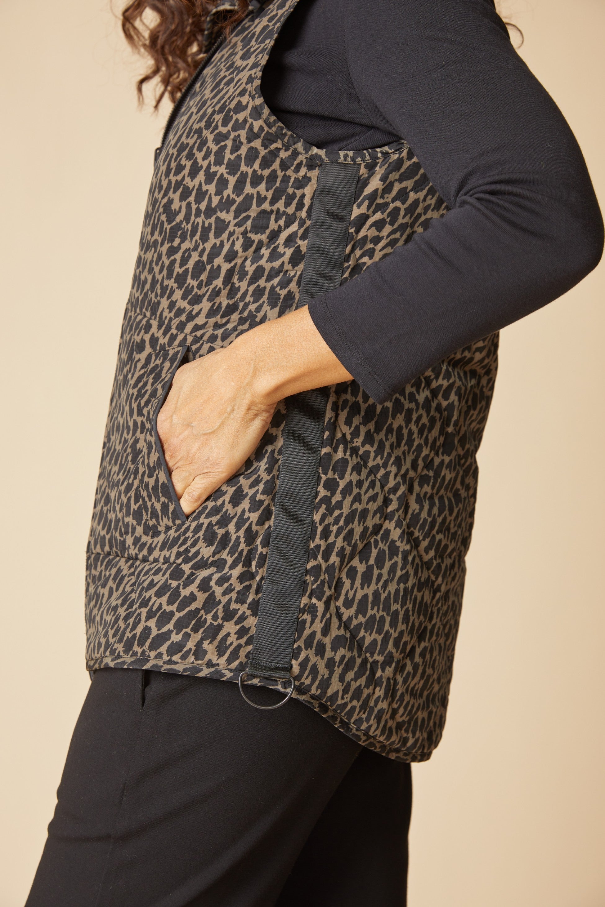 Habitat Reversible Quilted Vest | Black Leopard Print Vest