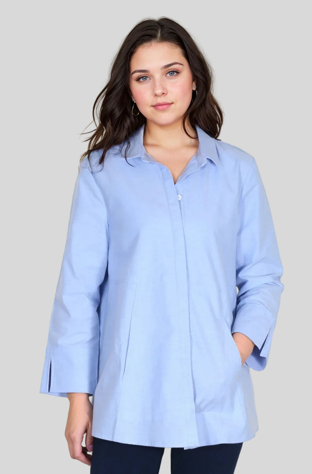 Habitat-Womens-Clothing-Shirt-Placket-Woven-ButtonDown-Cotton-Oxford-Blue