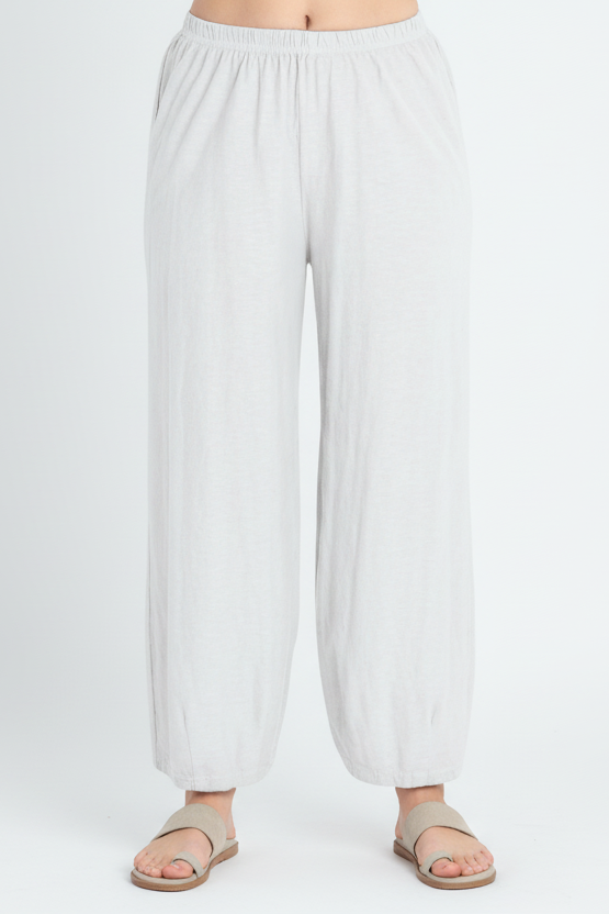 Cut Loose Cropped Pant with Darts | Cotton Linen Knit Pants, White