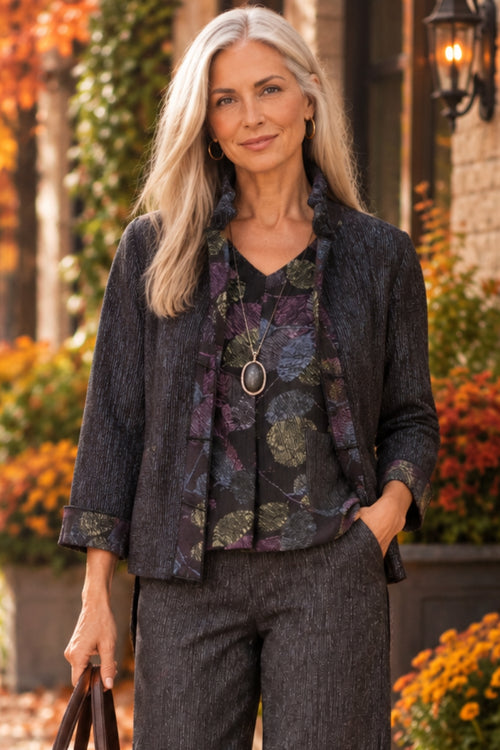 Crinkle Crepe Leaves Luna Jacket