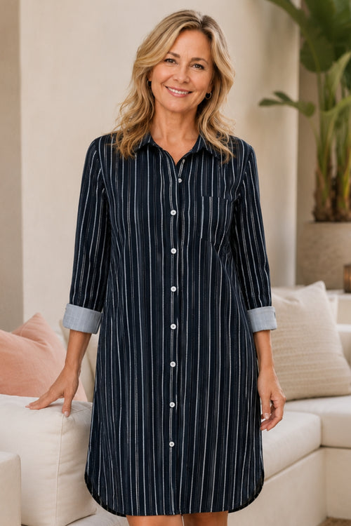 Café Midi Dress - Stripe