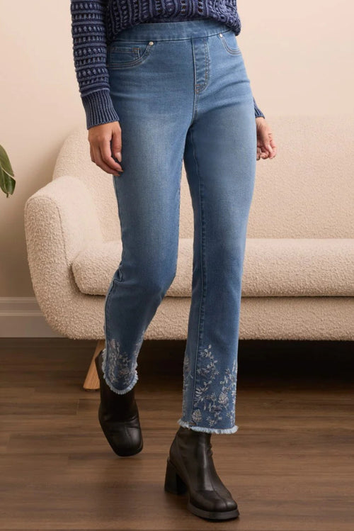 Audrey Pull On Embroidered Jeans