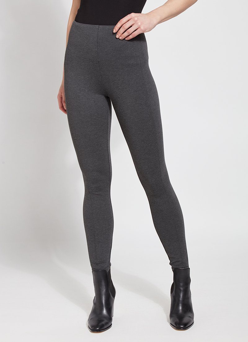 LYSSÉ's Laura Legging is a full length high waist stretch Ponte legging is substantial with a concealed inner waistband made in a polyester blend that lends to a very slimming fit that hugs the body.