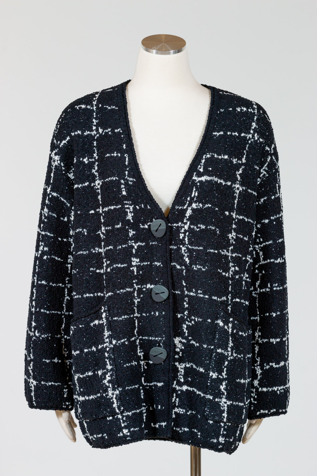 LIV-Habitat-Womens-Clothing-Windowpane-Cocoon-Cardi-Black