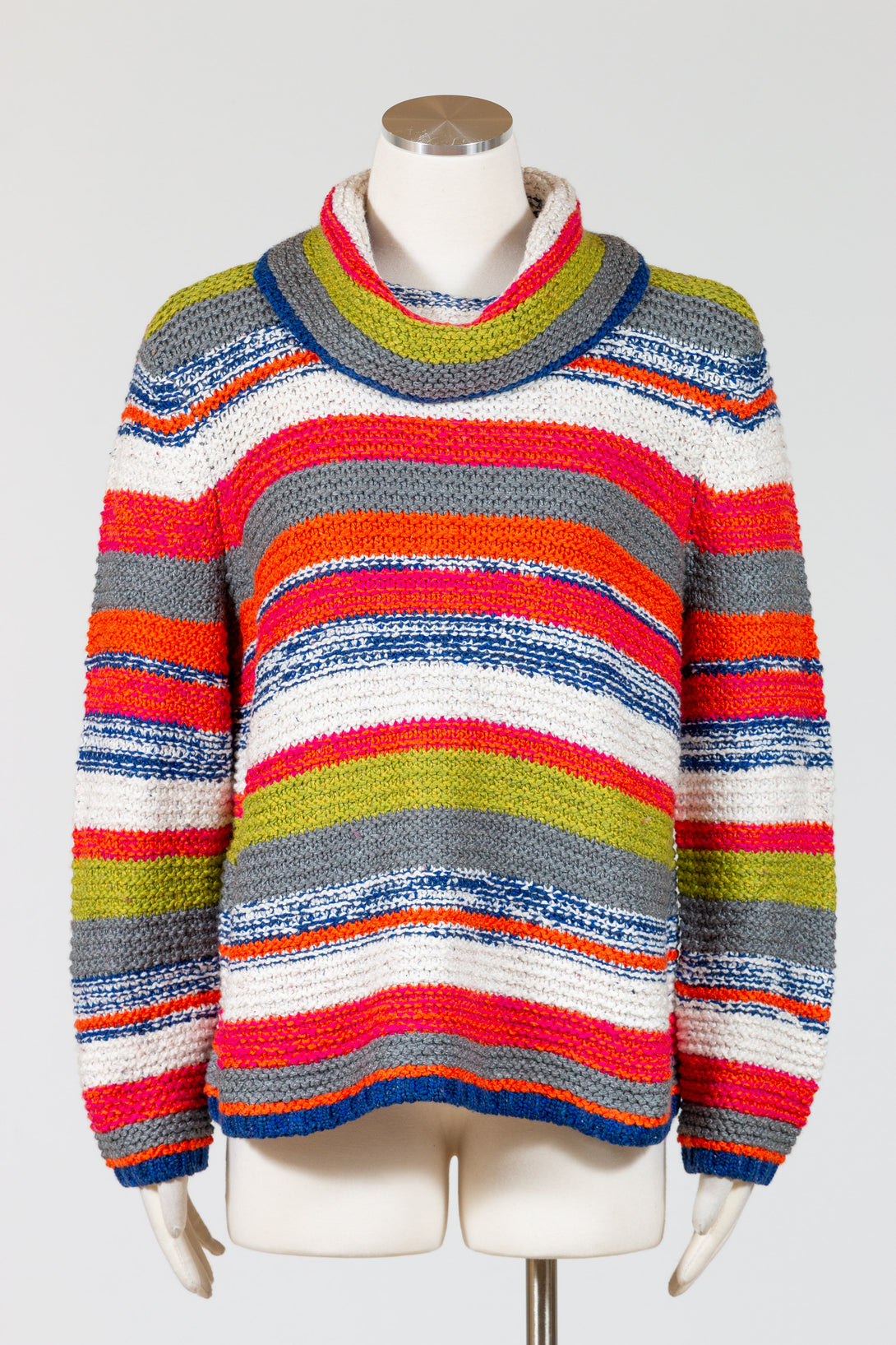 Habitat-Womens-Clothing-Carnival-Sweater-CowlNeck-Knit-CottonBlend-Multi-Stripe-Pattern
