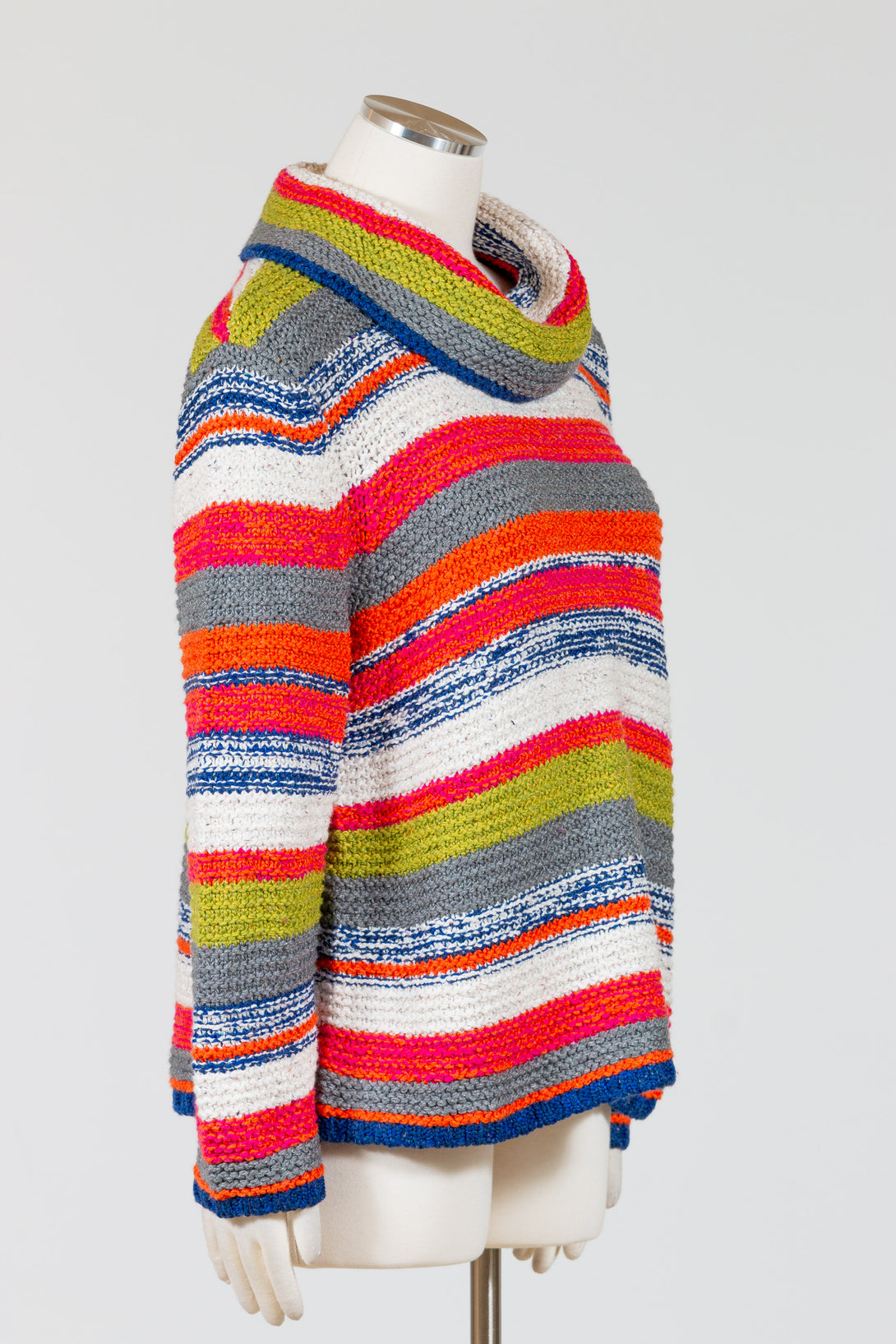 Habitat-Womens-Clothing-Carnival-Sweater-CowlNeck-Knit-CottonBlend-Multi-Stripe-Pattern