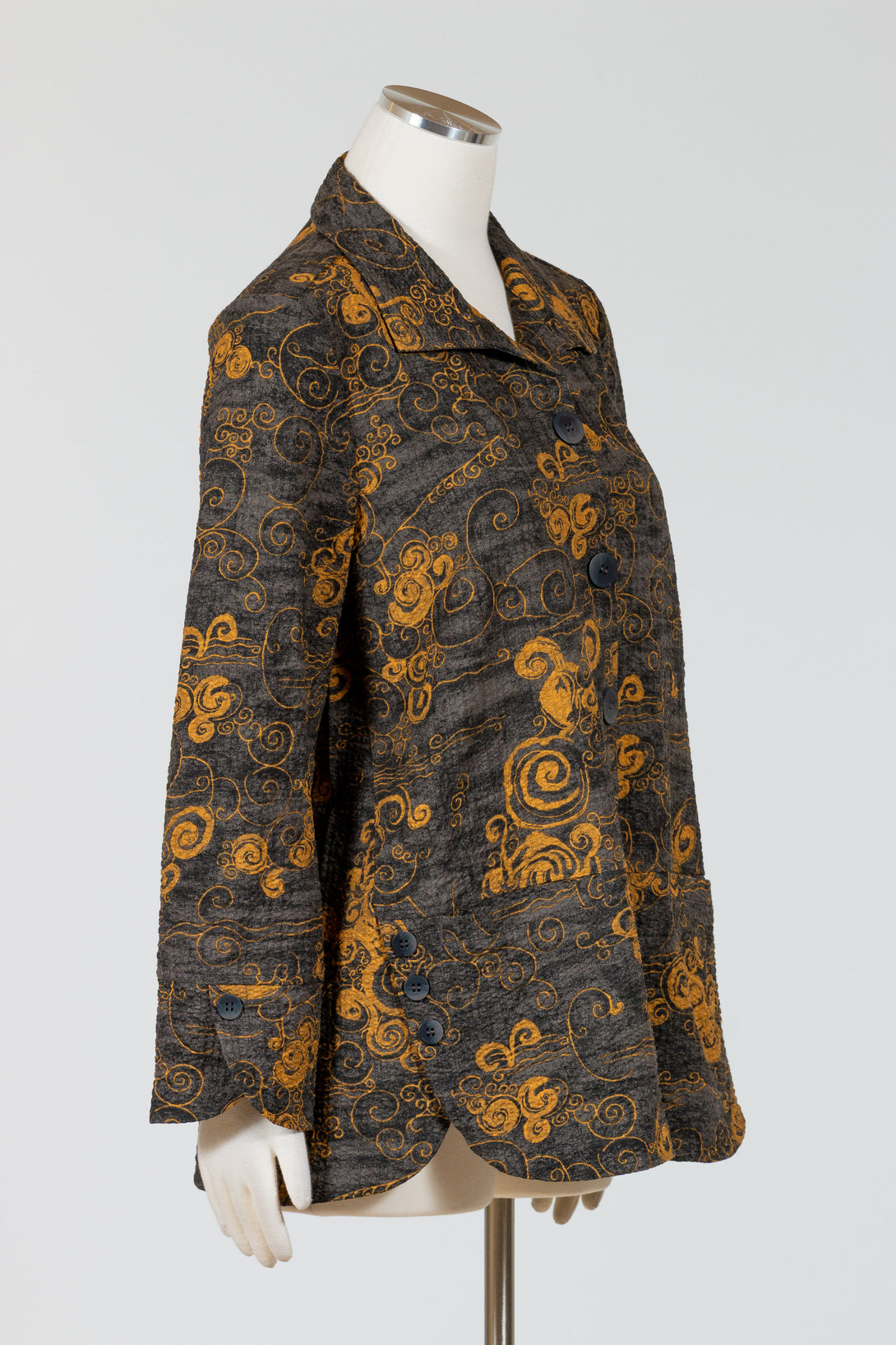 Habitat-Womens-Clothing-Tulip-Swing-Jacket-Stylish-Elegant-Print-Gold-Black