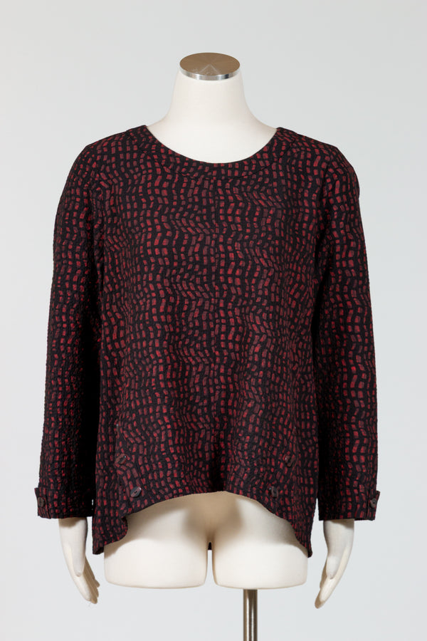 Habitat-Womens-Clothing-Button-Placket-Pullover-Top-Batik-Print-Wine-Red