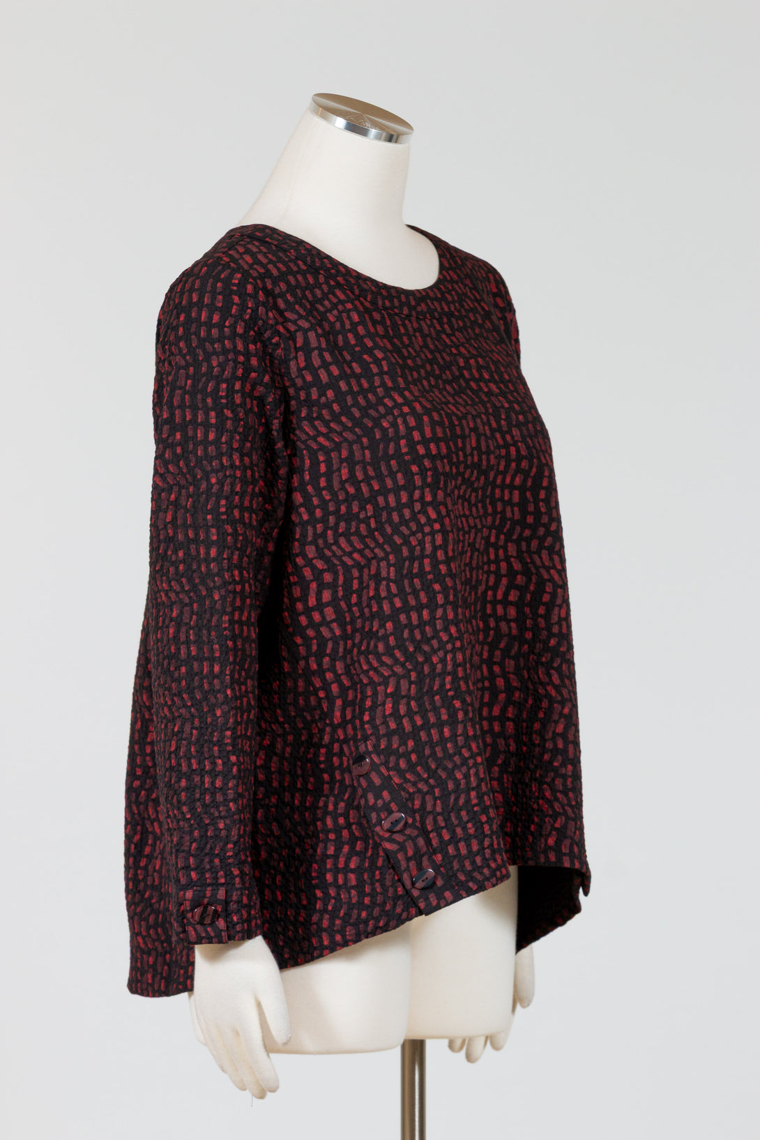 Habitat-Womens-Clothing-Button-Placket-Pullover-Top-Batik-Print-Wine-Red