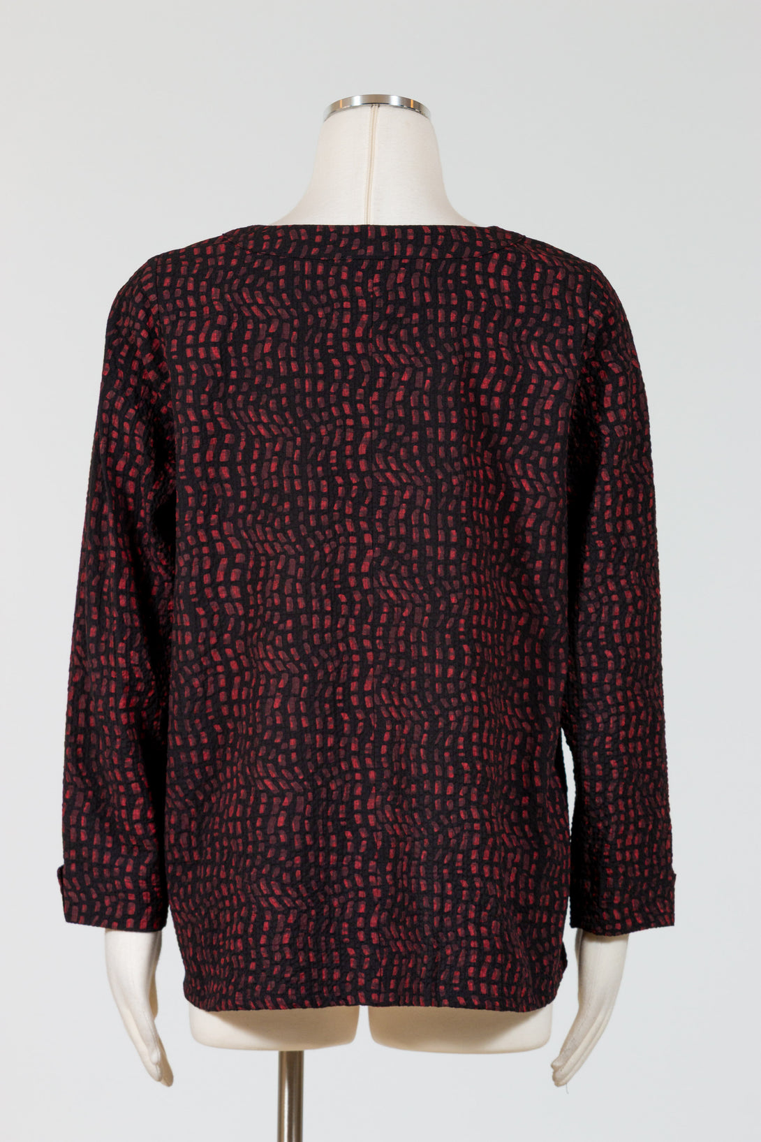 Habitat-Womens-Clothing-Button-Placket-Pullover-Top-Batik-Print-Wine-Red