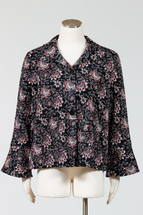 Habitat-Womens-Clothing-Flounce-Jacket-Cotton-Puckered-Floral-Print-Ruffled-Black