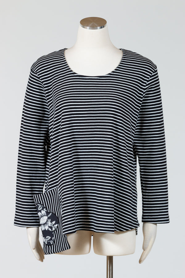 Tulip -Womens-Clothing-Pierre-Top-Tunic-Shirt-Bistro-Noir-Black-White-Stripes