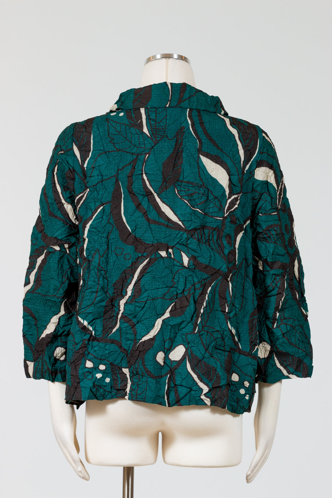 Olivia-Habitat-Womens-Clothing-Chinched-Shirt-Top-Tunic-Marine-Leaves-Green-Black-Print