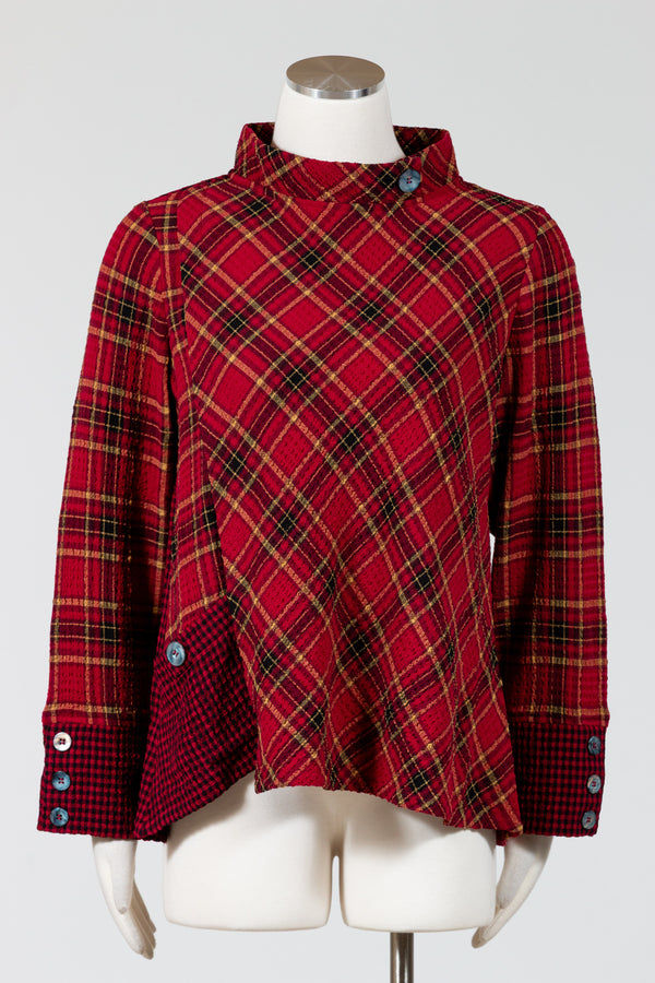 Habitat-Womens-Clothing-Top-Tunic-Asymmetrical-Casual-Modern-Playful-Plaid-Scarlet-Red