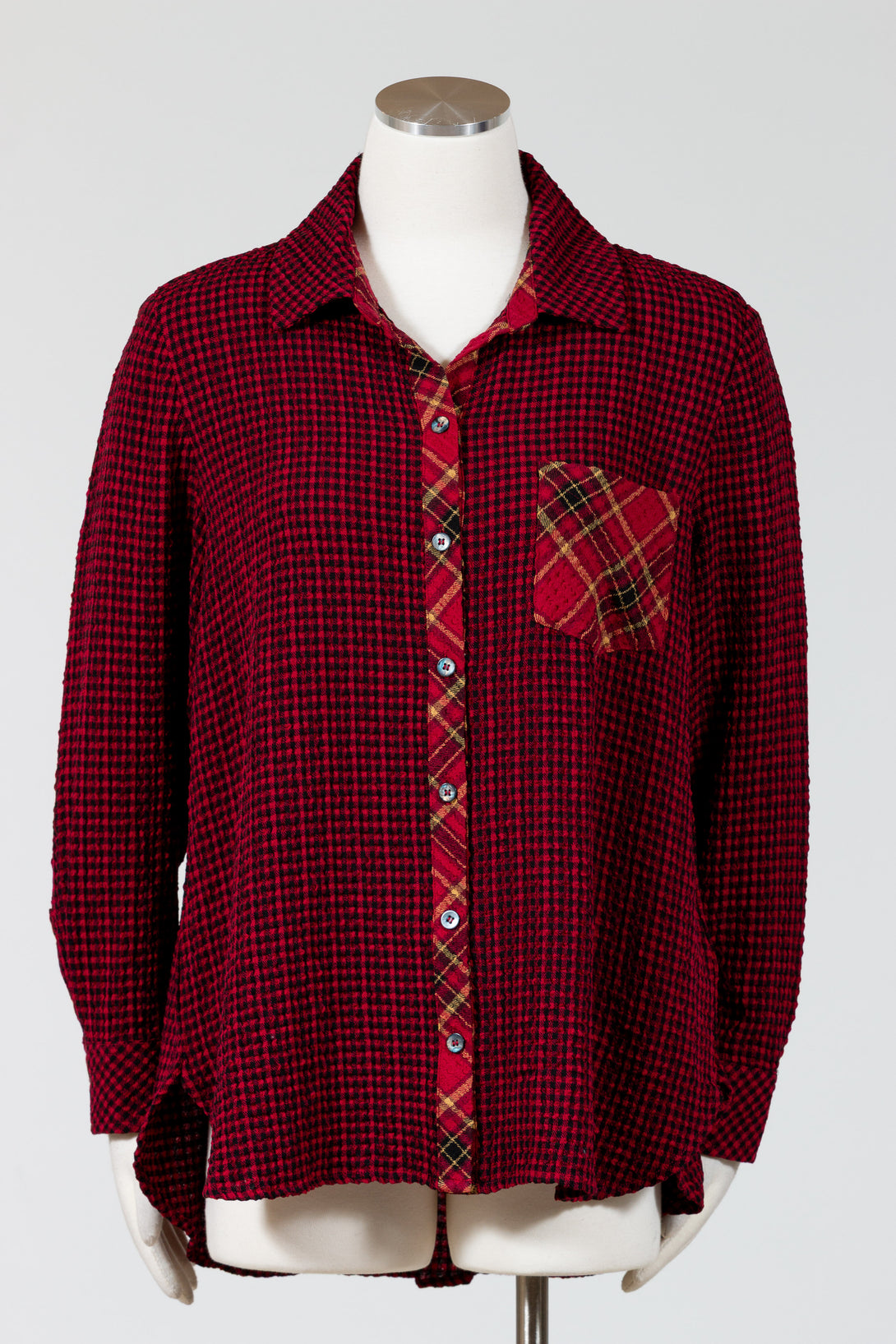 Habitat-Womens-Clothing-Top-Tunic-Shirt-Boyfriend-Pocket-Crinkled-Spandex-Classic-Lightweight-Scarlet-Red