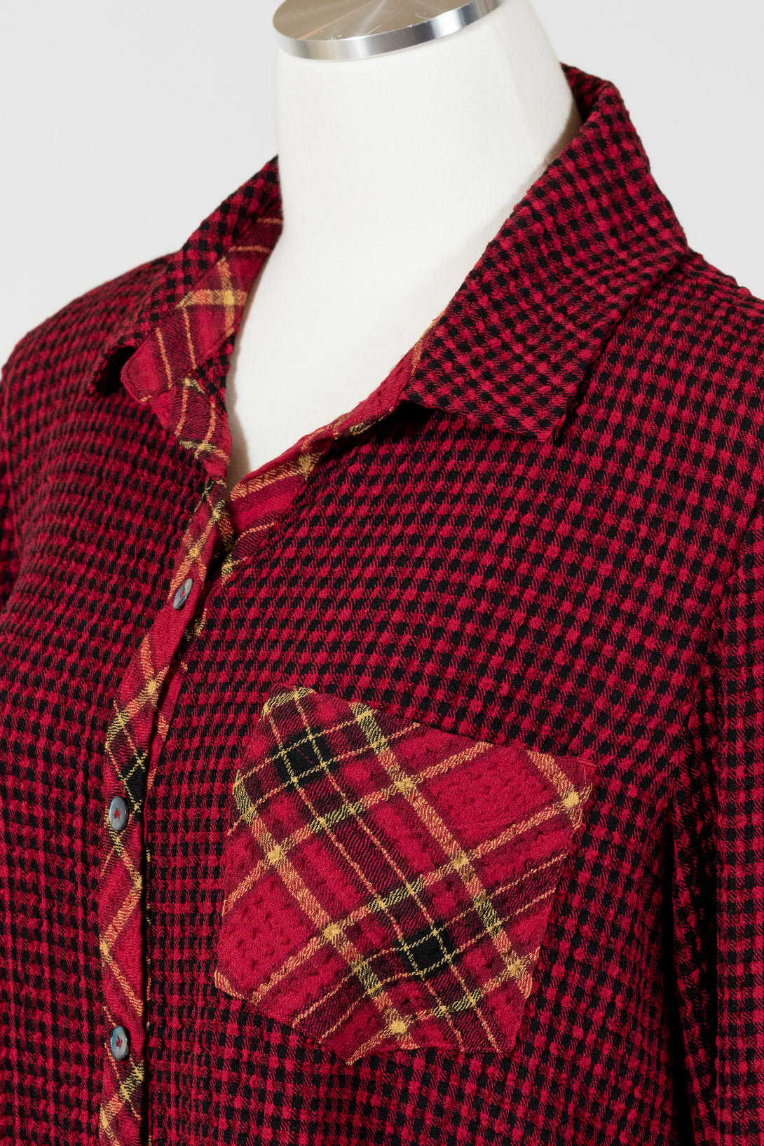 Habitat-Womens-Clothing-Top-Tunic-Shirt-Boyfriend-Pocket-Crinkled-Spandex-Classic-Lightweight-Scarlet-Red