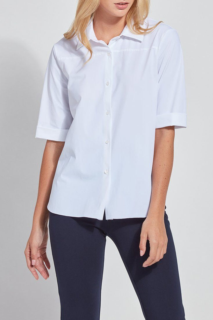 :Lysse Josie Short Sleeve Button Down Shirt White