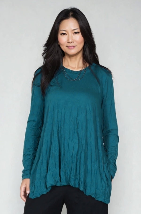 Chalet-Ceci-Womens-Clothing-MacKenzie-Top-Shirt-Crinkle-Knit-Bamboo-Emerald-Green