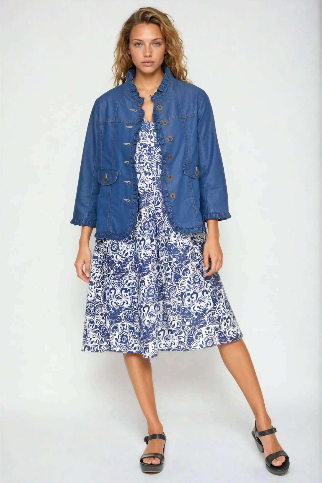Tulip Sterling Jacket – Ruffle-Trim Denim Jacket | Lissatheshop
