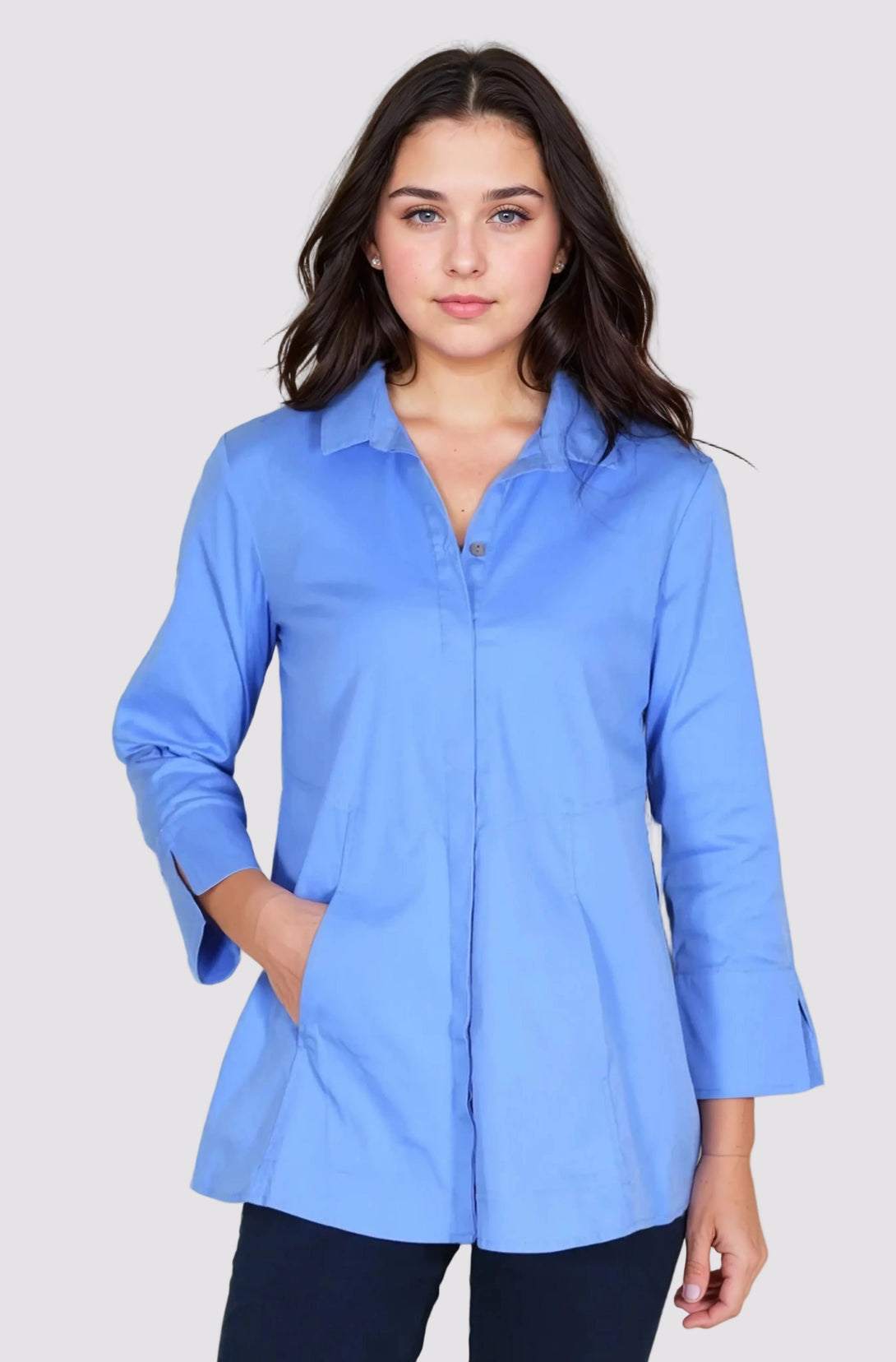 Habitat Hidden Placket Shirt – Classic Button-Down with 3/4 Cuff Sleeves & On-Seam Pockets, Pink, Blue Habitat Hidden Placket Shirt – Classic Button-Down with 3/4 Cuff Sleeves & On-Seam Pockets, Pink, Blue