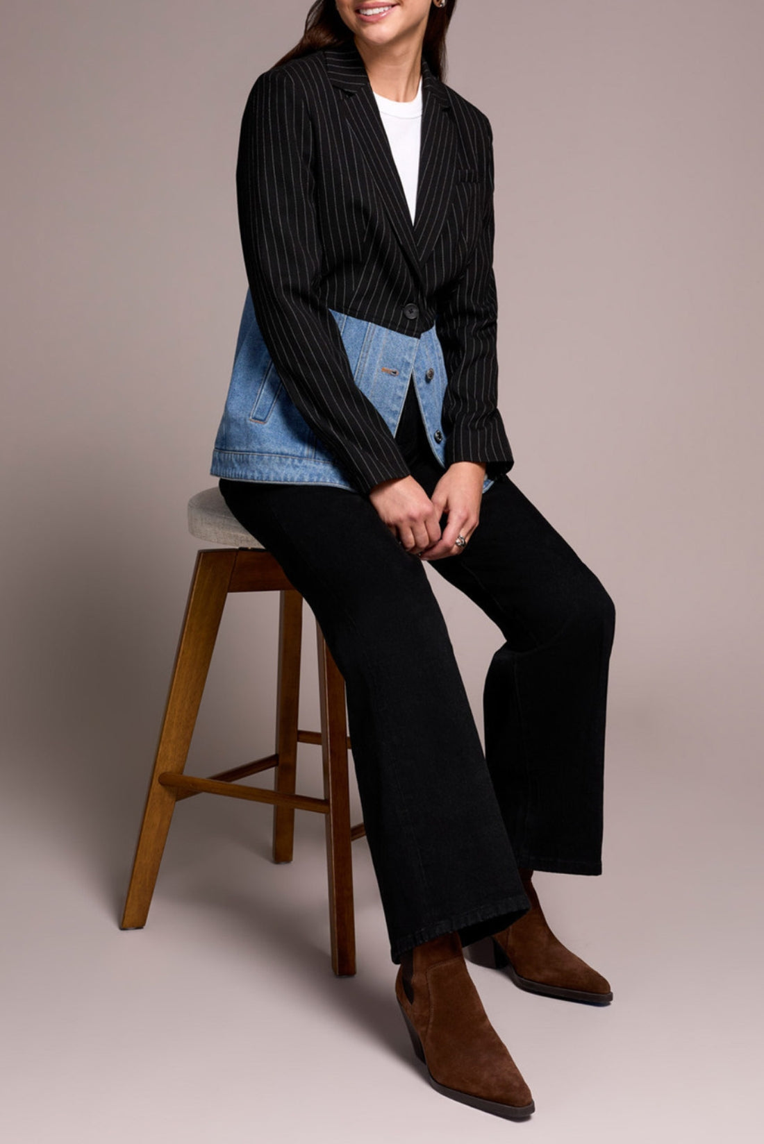 Mixed Media Pinstripe and Denim Blazer – LISSA the Shop, LLC