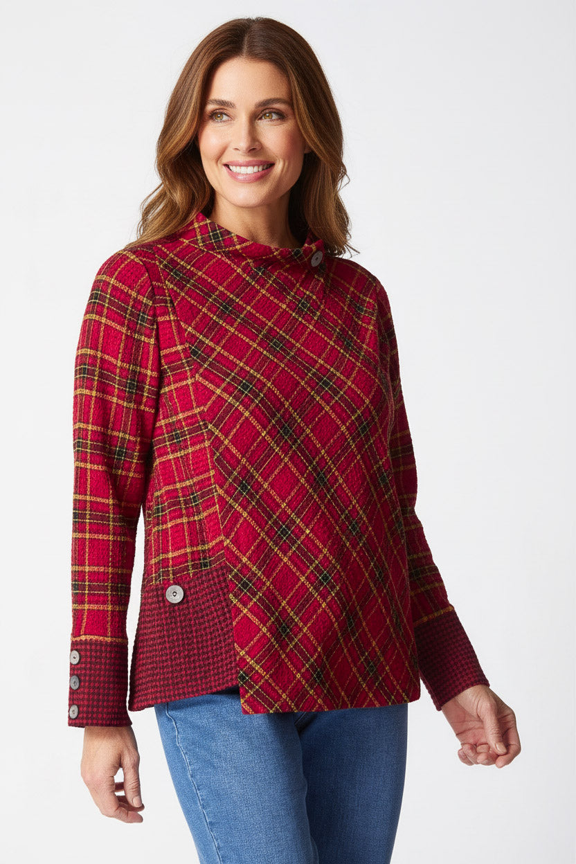 Habitat-Womens-Clothing-Top-Tunic-Asymmetrical-Casual-Modern-Playful-Plaid-Scarlet-Red
