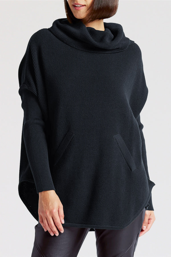 PLANET-LaurenG-WaffleCowl-Poncho-Thermal-Knit-Black