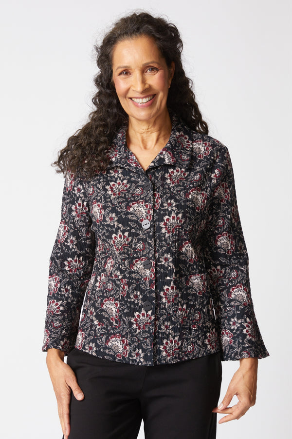 Habitat-Womens-Clothing-Flounce-Jacket-Cotton-Puckered-Floral-Print-Ruffled-Black