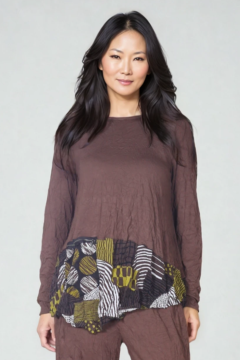 Chalet-Ceci-Womens-Clothing-Tunia-Top-Shirt-Crewneck-Crinkle-Bamboo-Clay-Brown