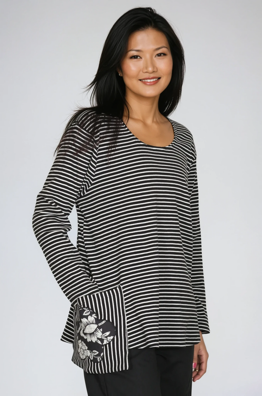Tulip -Womens-Clothing-Pierre-Top-Tunic-Shirt-Bistro-Noir-Black-White-Stripes