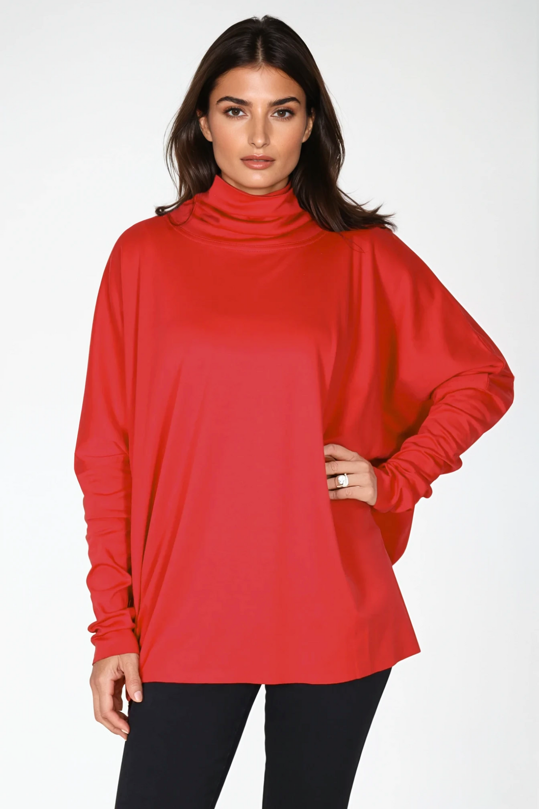 Planet-LaurenG-Womens-Swing-TurtleNeck-Top-Pima-Cotton-chili-red