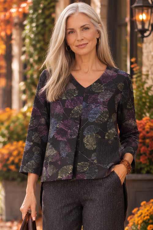 Crinkle Crepe Leaves Pleat Top