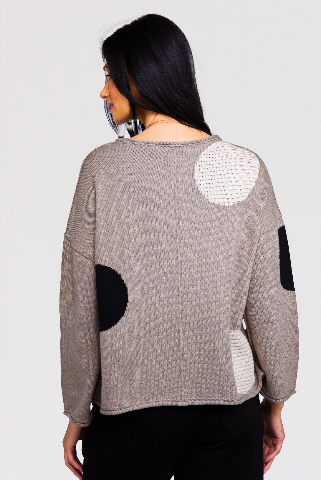 Olivia-Habitat-Womens-Clothing-Circle-Sweater-Pullover-Rockridge-Grey-Dot
