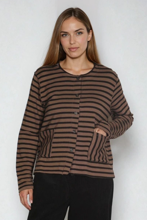 Stripe Fleece Long Sleeve Cropped Jacket