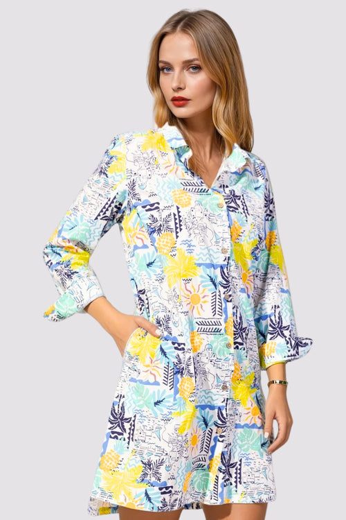 Tribal Shirt Dress with Slit Pleated Waist Button Front Midi Dress | Lissatheshop.com LISSA the Shop, LLC Tribal Shirt Dress with Slit Pleated Waist Button Front Midi Dress | Lissatheshop.com LISSA the Shop, LLC
