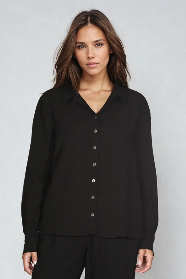 CutLoose-Womens-Clothing-Fitted-Shirt-Parachute-Crinkle-Versatile-Black
