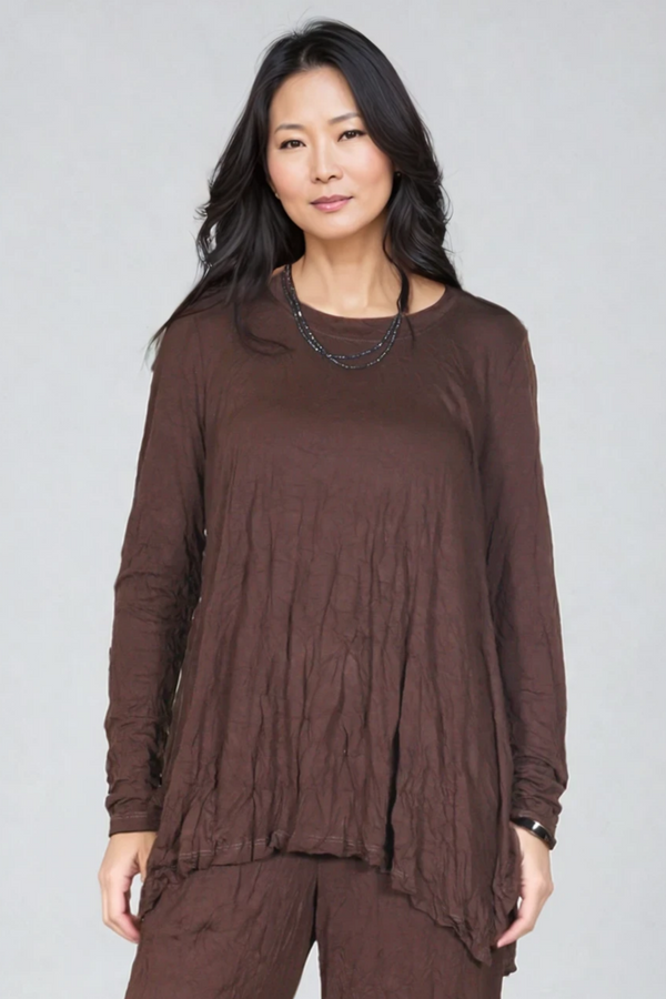 Chalet-Ceci-Womens-Clothing-MacKenzie-Top-Shirt-Crinkle-Knit-Bamboo-Clay-Brown