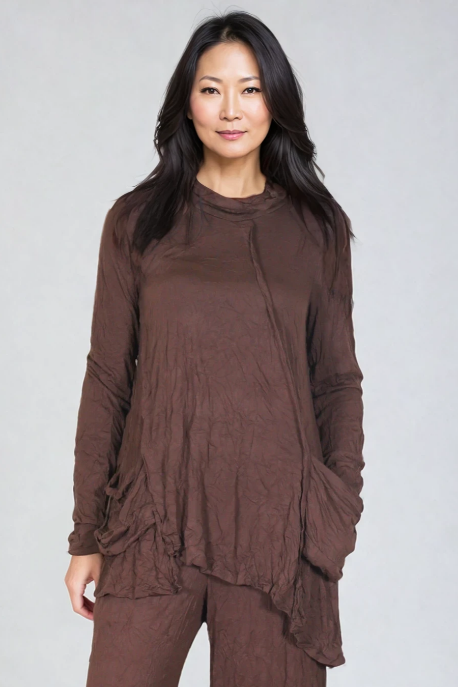 Chalet-Ceci-Womens-Clothing-Julienne-Top-Shirt-Crinkle-Knit-Bamboo-Clay-Brown