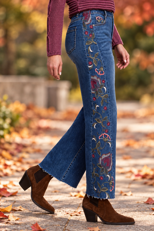 Brooke High Rise Embroidered Wide Leg Jeans