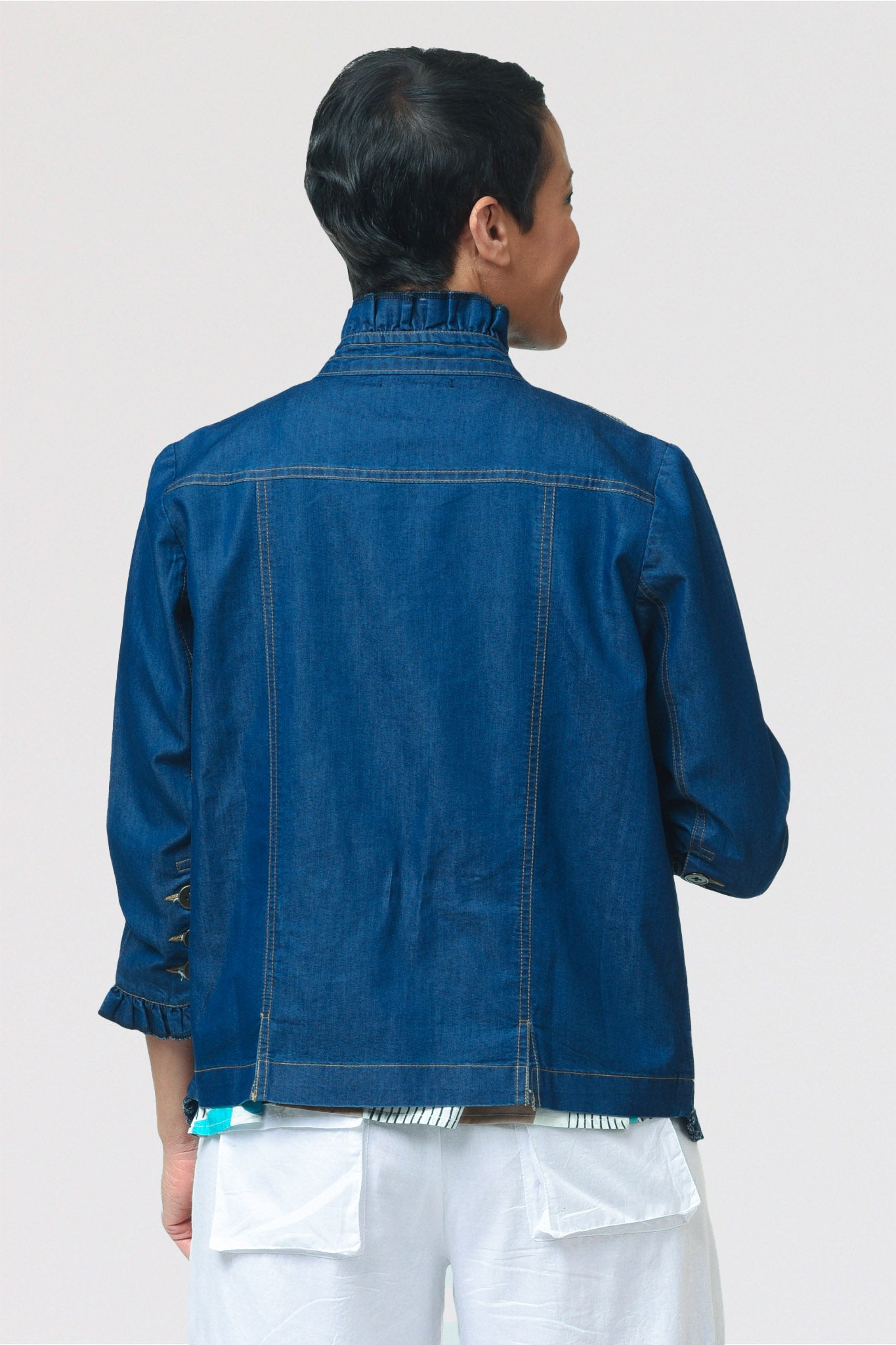 Tulip Sterling Jacket – Ruffle-Trim Denim Jacket | Lissatheshop