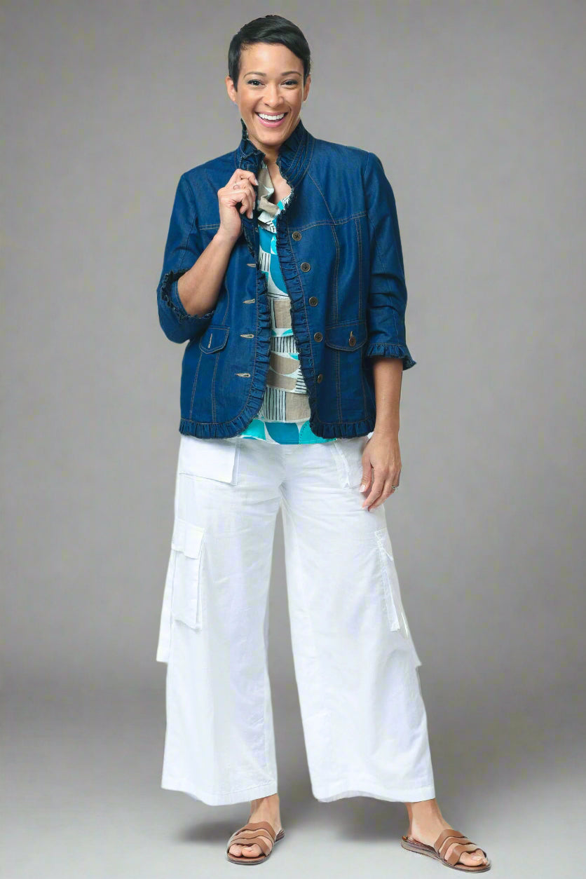 Tulip Sterling Jacket – Ruffle-Trim Denim Jacket | Lissatheshop
