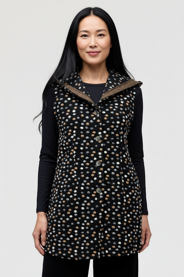 CutLoose-Womens-Clothing-Hooded-Vest-Polkadots-Black