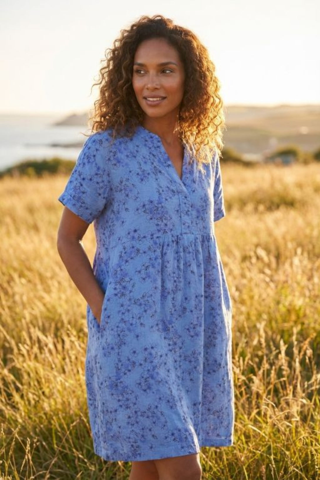 Cut Loose Patch Relaxed Cap Sleeve Dress | Floral Linen