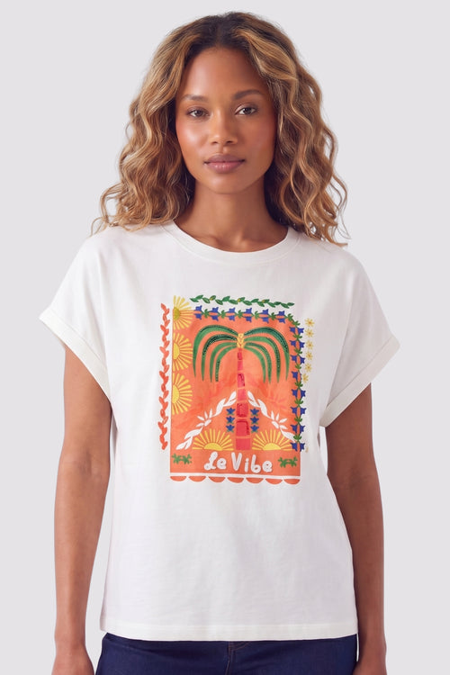 Short Sleeve Dolman Sleeve Tropical Patch Top