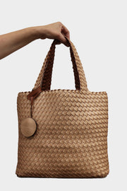 Isle Jacobsen Reversible Vegan Leather Woven Tote Bag (Burnt Caramel with Copper)