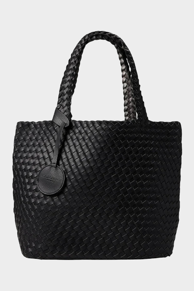 Isle Jacobsen Reversible Vegan Leather Woven Tote Bag (Black with Gun Metal)